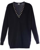 Saint Laurent Studded V-Neck Sweater - Lyst
