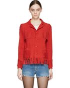 Saint Laurent Red Suede Fringe Jacket - Lyst