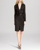 Halston Heritage Dress - Deep V-Neck With Leather Inset - Lyst