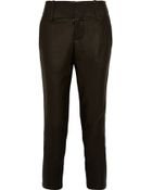 Alice + Olivia Leather-Paneled Linen-Blend Straight-Leg Pants - Lyst