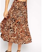 Asos Pleated Midi Skirt In Animal Print - Lyst