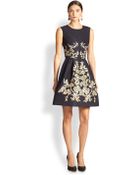 Oscar de la Renta Metalic-Embroidery Silk Cocktail Dress - Lyst