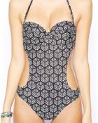 Asos Geo Mono Cupped Swimsuit - Lyst