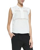 Rebecca Taylor Solid/Dotted/Sheer Sleeveless Blouse - Lyst
