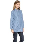 Maison Scotch Star Studded Button Down Shirt Denim - Lyst