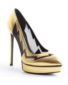 Saint Laurent Black And Gold Leather Semi Sheer Accent Platform Pumps - Lyst