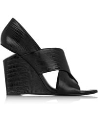 Alexander Wang Ida Lizard-Effect Patent-Leather Wedge Sandals - Lyst