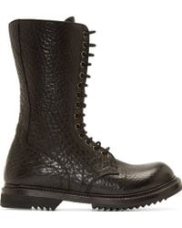 Rick Owens Black Grained Leather Army Sole Boots - Lyst