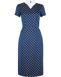 Suno White Collar Navy Jacquard Dress - Lyst
