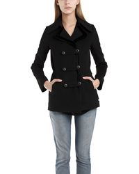 Charlotte Ronson Wool/Velvet Pea Coat In Black - Lyst