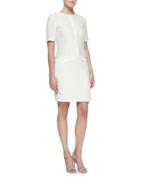 J. Mendel Short-Sleeve Drop-Waist Tweed Dress - Lyst