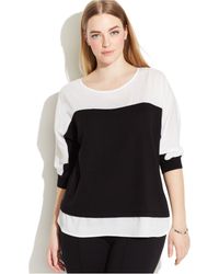 Calvin Klein Plus Size Colorblocked Mixed-Media Sweater - Lyst