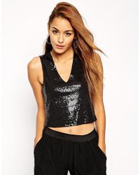 Asos Top With Sexy Deep Plunge In Sequin - Lyst