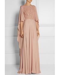 Elie Saab Embellished Belted Silk Gown - Lyst