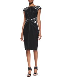 Tadashi Shoji Cap-Sleeve Lace-Inset Cocktail Dress - Lyst