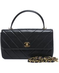 Chanel Pre-Owned Chevron Top Handle Chain Flap Bag - Lyst