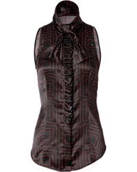 L'Wren Scott Black/Red Tie Neck Silk Top With Ruffle - Lyst