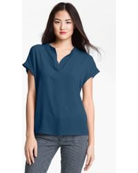 Pleione Split Neck Mixed Media Blouse - Lyst