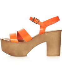 Topshop Larna 2 Part Platform Sandals in Gold (OLD GOLD) | Lyst