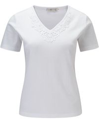 Cc White Vneck Crochet Jersey Top - Lyst