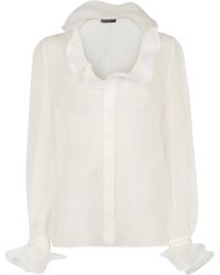 sheer blouse mcqueen alexander ruffles lace lyst ruffled silk