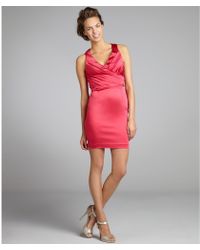 Vera Wang Lavender Geranium Pink Pleated Stretch Satin Open Back Dress - Lyst