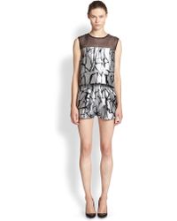 Sachin & Babi Kenji Sheer Mesh & Printed Metallic Satin Top - Lyst