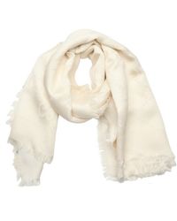 Gucci Ivory Silk And Wool Blend Gg Logo Fringe Detail Scarf - Lyst