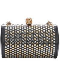 Alexander McQueen Black Leather Skull Detail Studded Hexagonal Clutch - Lyst