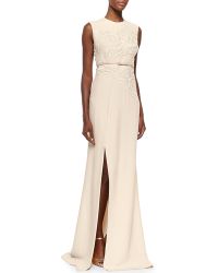 Elie Saab Sequin-Embroidered High-Slit Gown - Lyst