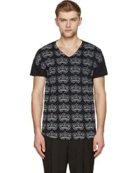 Ann Demeulemeester Black And Pale Grey Floral Print V_Neck T_Shirt - Lyst