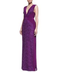 J. Mendel Sleeveless Gown With Pin-Tucked Chiffon And Lace - Lyst