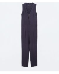 Zara Long Jumpsuit With Zip Neckline - Lyst