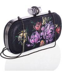Marchesa Lily Floral-Print Lizard Clutch Bag - Lyst
