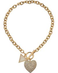 Guess Stone Heart Toggle Necklace With Triangle - Lyst