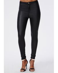 coated high waist skinny jeans