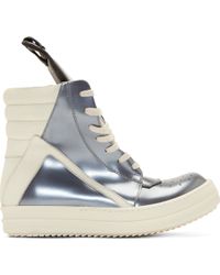Rick Owens Silver Leather Geobasket High_Top Sneakers - Lyst
