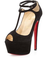 Christian Louboutin Talitha Suede T-Strap Red Sole Sandal - Lyst