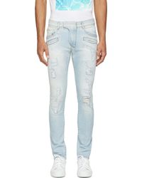 Balmain Light Blue Distressed Jeans - Lyst