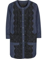 Anna Sui Lace-Paneled Cotton-Blend Chambray Dress - Lyst