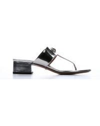 Gucci Silver Leather Horsebit Detail T-Strap Sandals - Lyst
