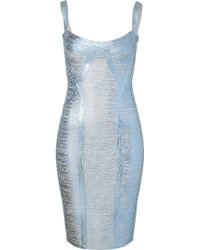 Hervé Léger Bandage Dress In Ice Grey Metallic - Lyst