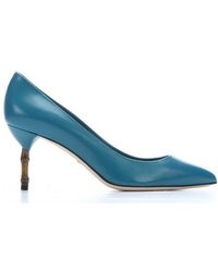 Gucci Teal Leather Bamboo Detail Pumps - Lyst