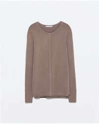 cardigan zara wal beige knit button lyst cuffs rayon buttoned