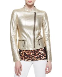Roberto Cavalli Metallic Laminated Leather Moto Jacket - Lyst