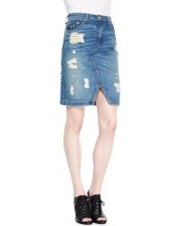 Rag & Bone Destroyed Denim Pencil Skirt - Lyst