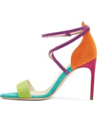 Brian Atwood Orange Colorblocked Suede Tamy Sandals - Lyst