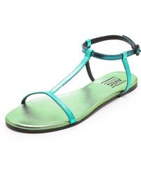 Avec Moderation Metallic T Strap Sandals - Lyst