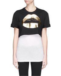 Markus Lupfer 'Lara Lip' Foil Print Cropped T-Shirt - Lyst