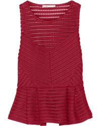 Maje Louvre Open-Knit Peplum Top - Lyst
